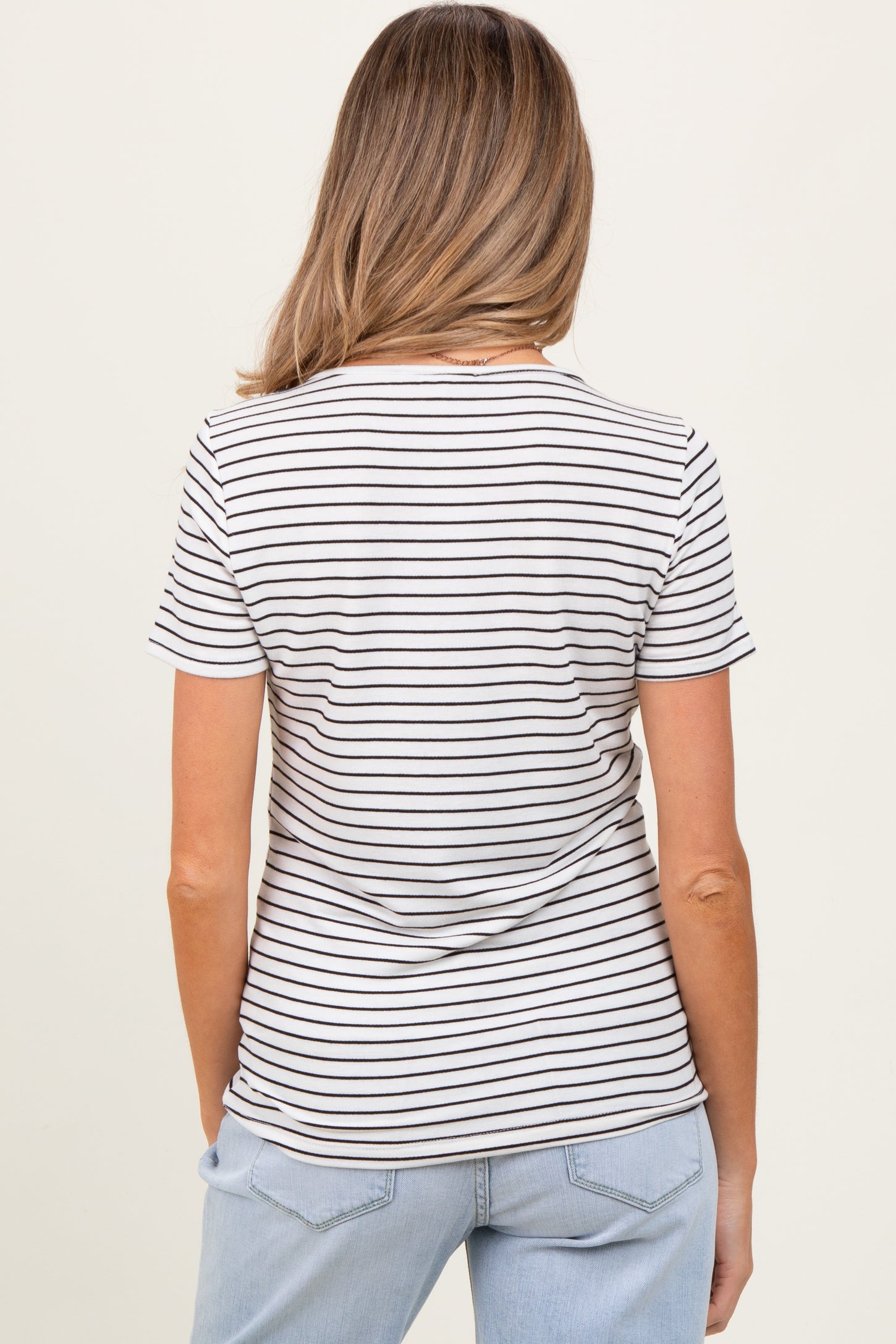 Ivory Pinstripe Shoulder Button Detail Maternity Top