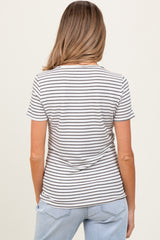 Ivory Pinstripe Shoulder Button Detail Maternity Top