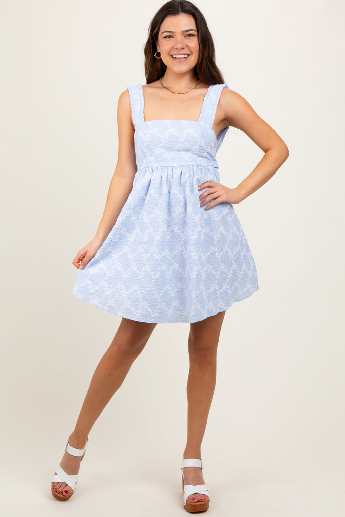Light Blue Printed Square Neck Dress