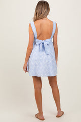 Light Blue Printed Square Neck Maternity Dress
