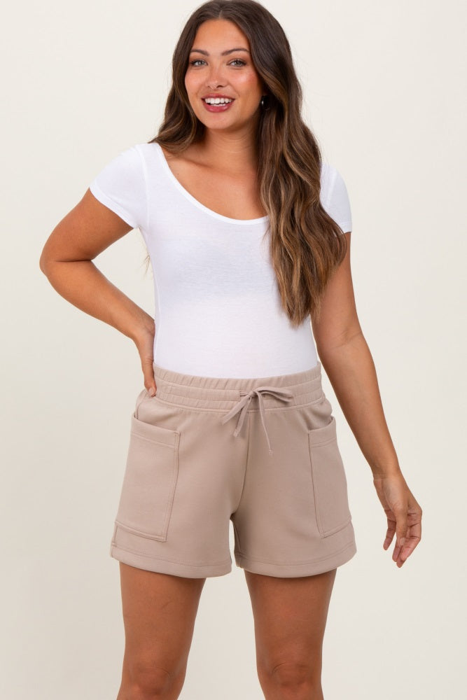 Taupe Patch Pocket Maternity Shorts