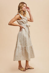 Cream Ruffled Floral Cotton Maxi Dress