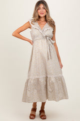 Cream Ruffled Floral Cotton Maternity Maxi Dress