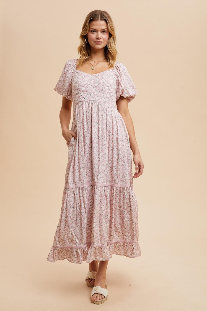 Light Pink Floral Sweetheart Maxi Dress