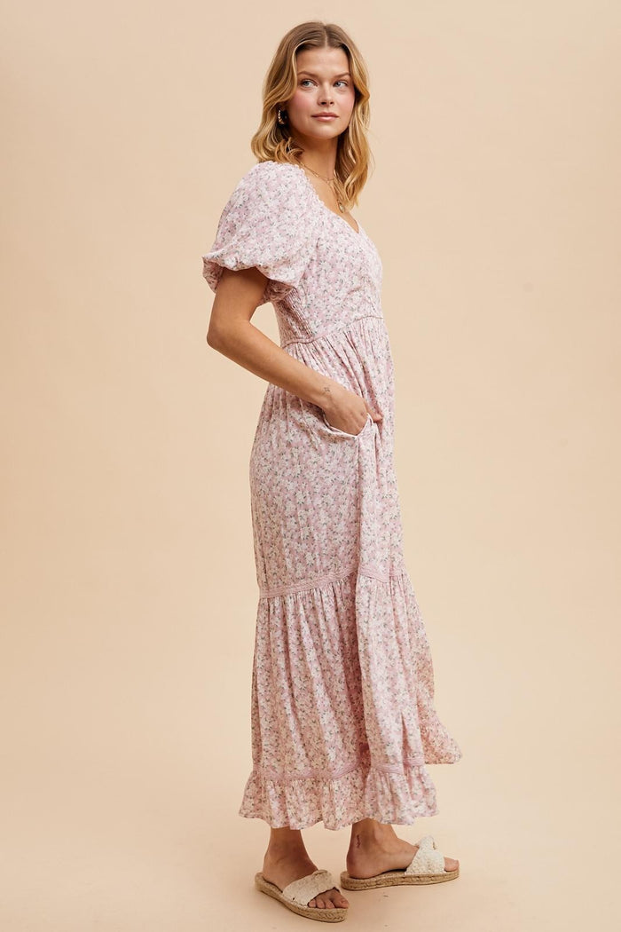 Light Pink Floral Sweetheart Maxi Dress