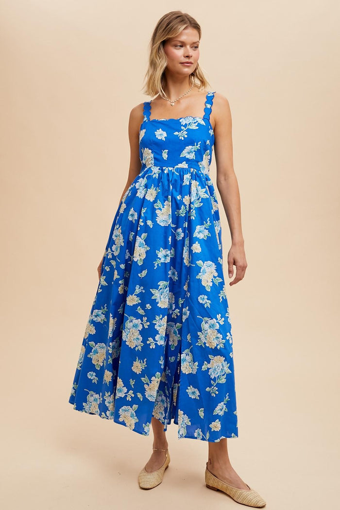 Royal Blue Floral Bold Print Cotton Maternity Maxi Dress