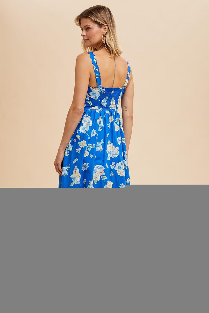 Royal Blue Floral Bold Print Cotton Maxi Dress
