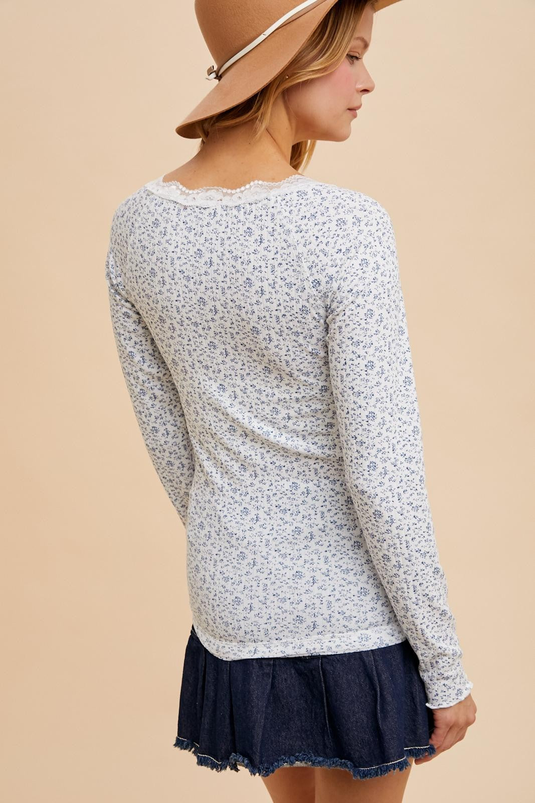 Ivory Lace Trim Floral Fitted Top