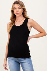 Black Melange Ribbed Fitted Maternity Tank Top