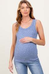 Blue Melange Ribbed Fitted Maternity Tank Top