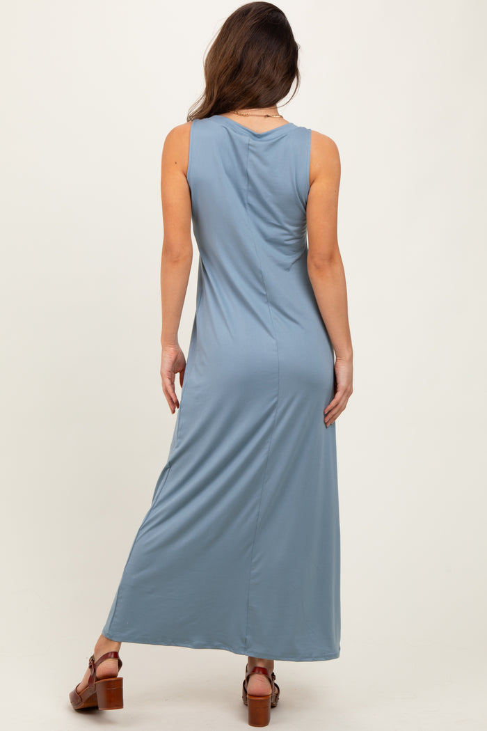 Light Blue Sleeveless Flared Scoop Neck Maxi Dress