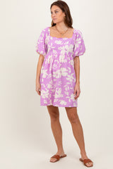 Lavender Floral Puff Sleeve Mini Dress