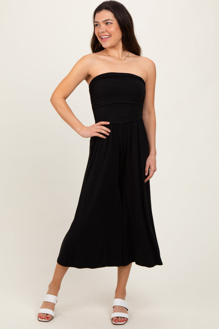 Black Double Layered Strapless Tube Top Maternity Jumpsuit