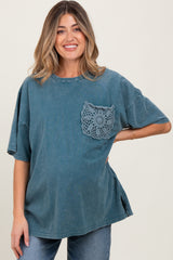 Deep Teal Mineral Wash Crochet Pocket Maternity Top