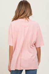Light Pink Mineral Wash Crochet Pocket Maternity Top