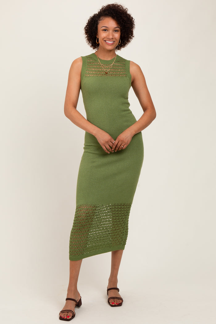 Green Crochet Knit Sleeveless Maxi Dress