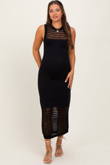 Black Crochet Knit Sleeveless Maternity Maxi Dress