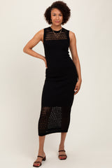 Black Crochet Knit Sleeveless Maternity Maxi Dress
