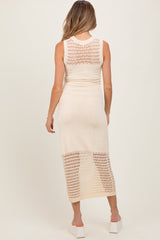Cream Crochet Knit Sleeveless Maternity Maxi Dress