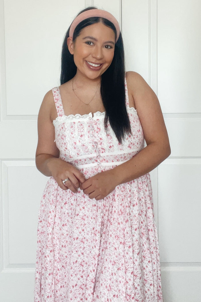 Pink Floral Button Down Sleeveless Maxi Dress