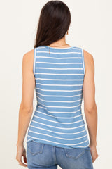 Blue Striped Ribbed Fitted Tank Top