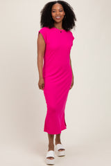 Fuchsia Basic Dolman Sleeve Midi Dress