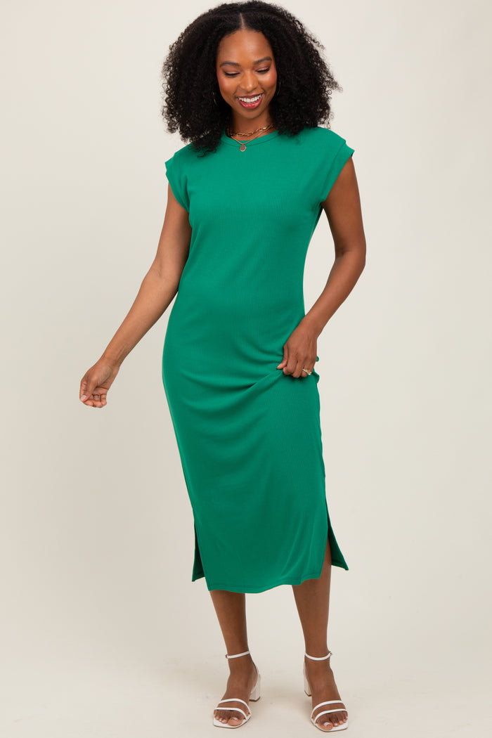 Green Basic Dolman Sleeve Maternity Midi Dress