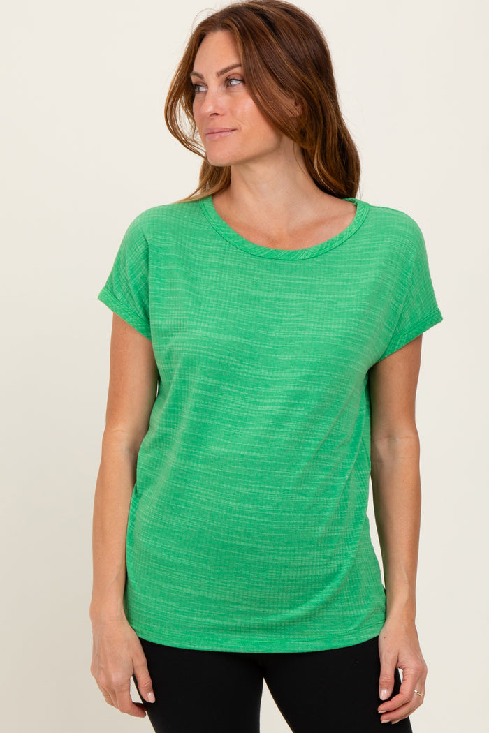 Green Heather Textured Short Sleeve Maternity Top