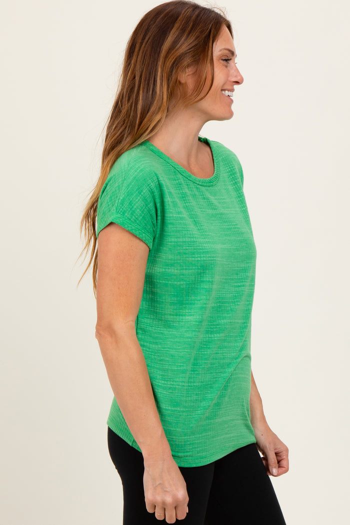 Green Heather Textured Short Sleeve Top