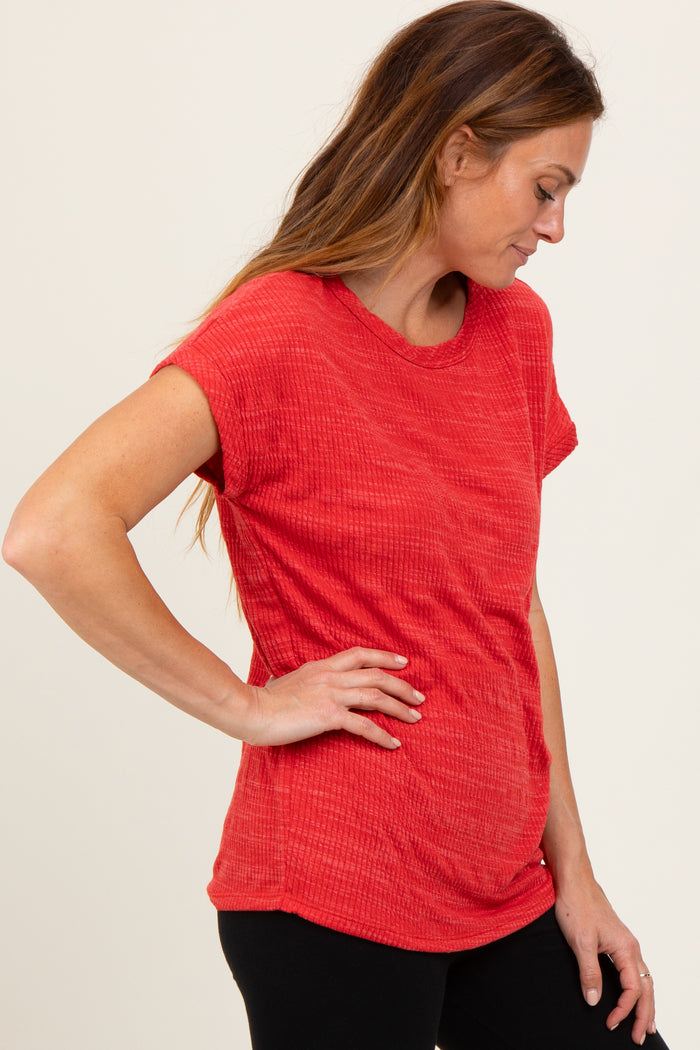 Red Heather Textured Short Sleeve Top