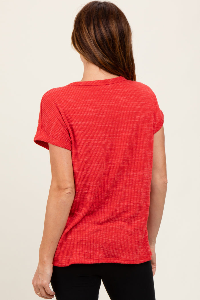 Red Heather Textured Short Sleeve Top