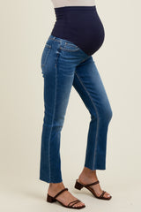 Navy Raw Hem Cropped Slim Straight Leg Maternity Jeans
