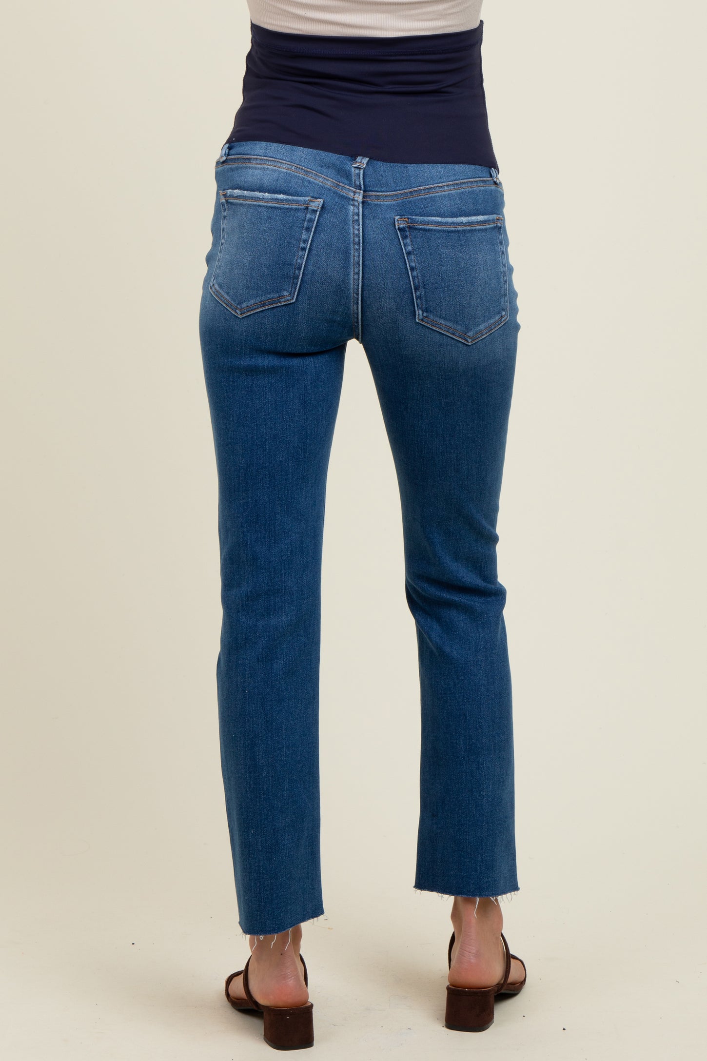 Navy Raw Hem Cropped Slim Straight Leg Maternity Jeans