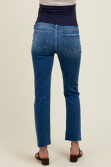 Navy Raw Hem Cropped Slim Straight Leg Maternity Jeans