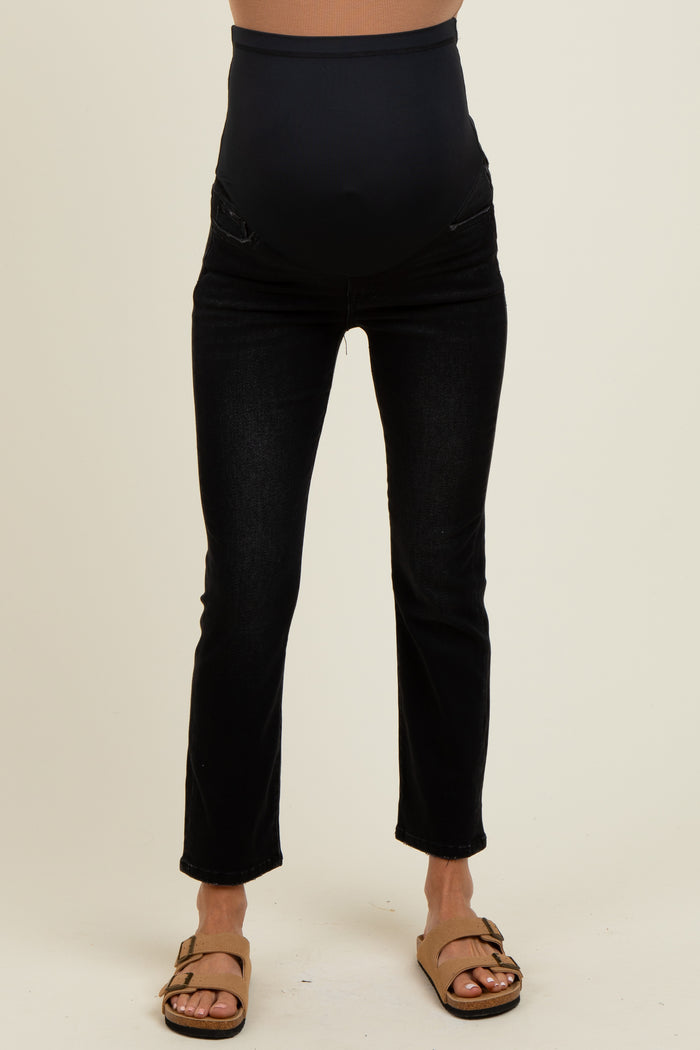Black Ankle Slim Straight Leg Maternity Jeans