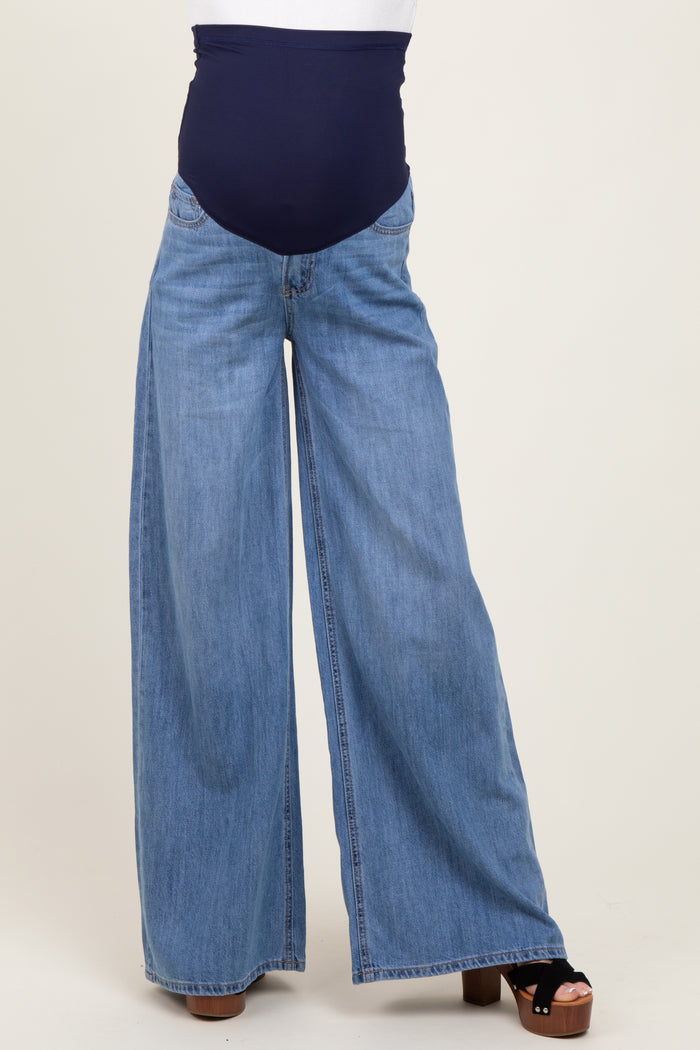 Blue Super Baggy Wide Leg Maternity Jeans