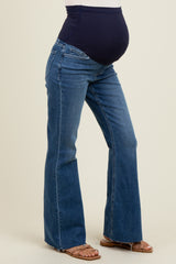 Blue Raw Hem Maternity Flare Leg Jeans