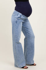Light Blue Vintage Wash Wide Leg Maternity Jeans