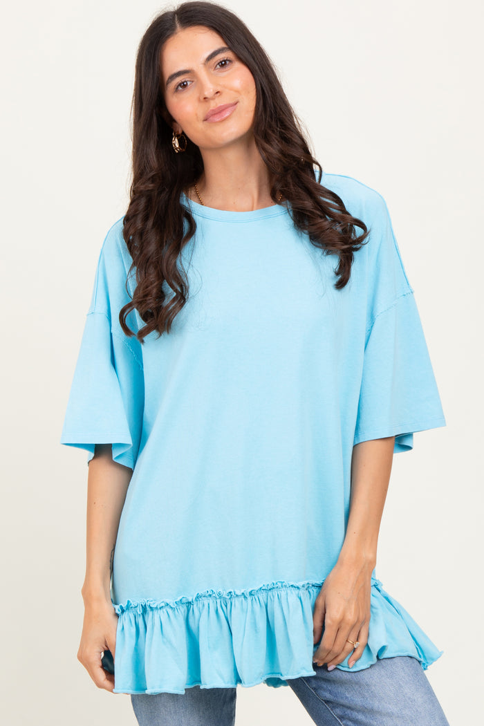 Aqua Relaxed Ruffled Tunic Maternity Top