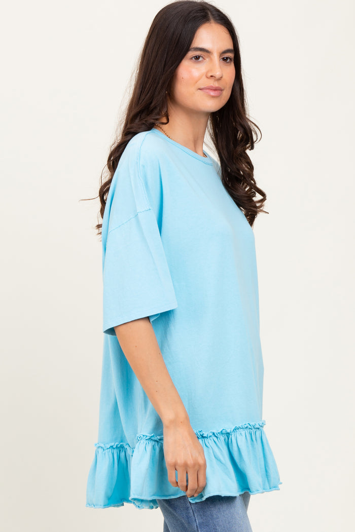 Aqua Relaxed Ruffled Tunic Top