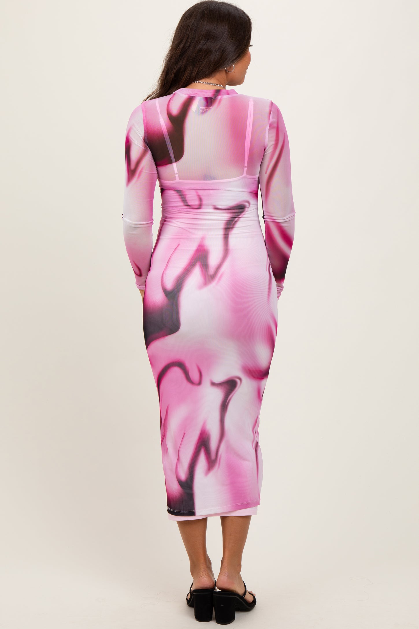 Pink Abstract Fitted Maternity Dress