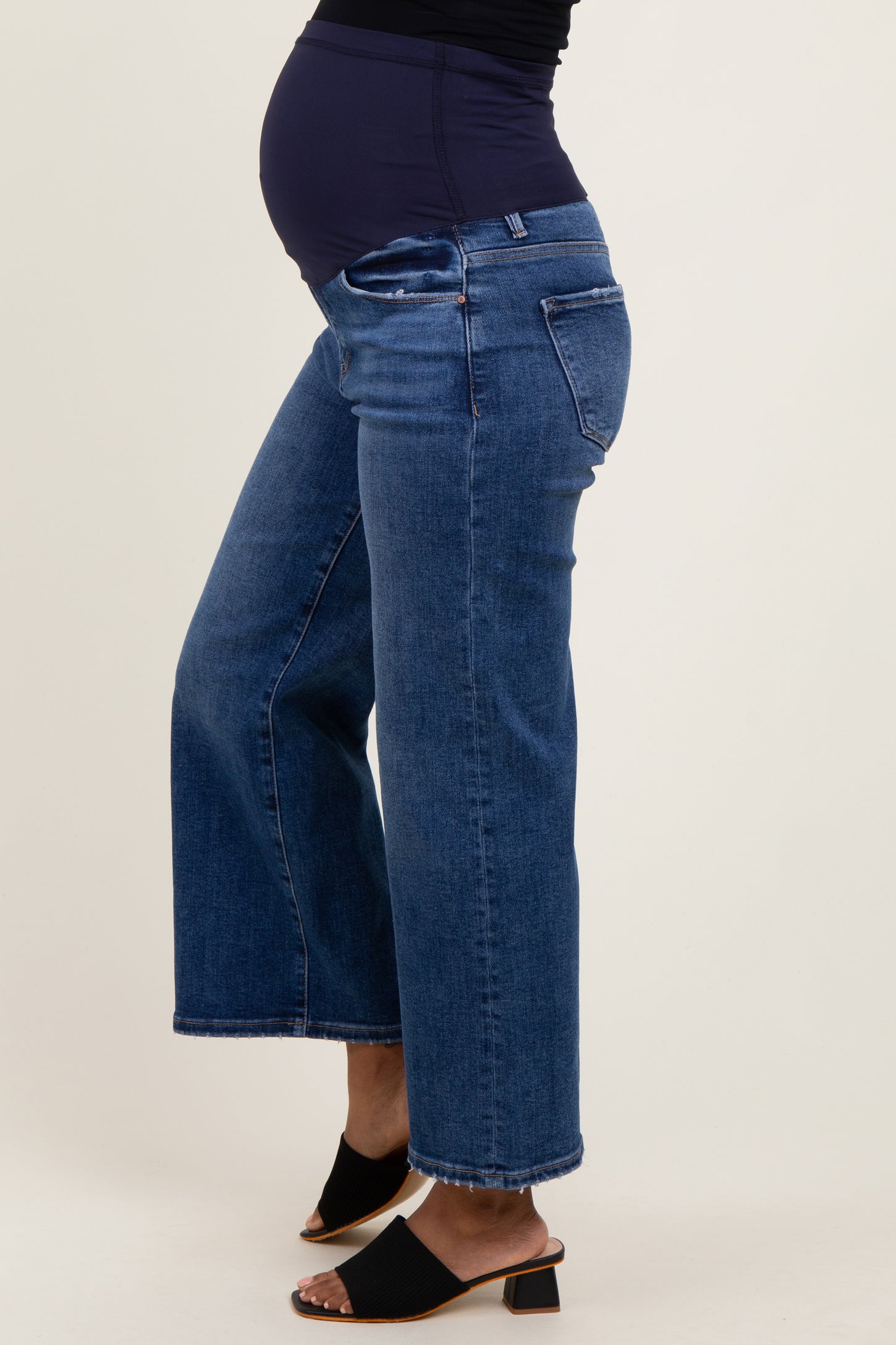 Navy Cropped Wide Leg Maternity Jeans