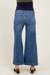 Blue Yoke Detail Ankle Wide Leg Maternity Jeans