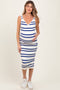 Navy Blue Striped Ribbed Knit Sleeveless Maternity Midi Dress