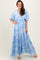 Light Blue Floral Short Sleep Deep V-Neck Tiered Maxi Dress