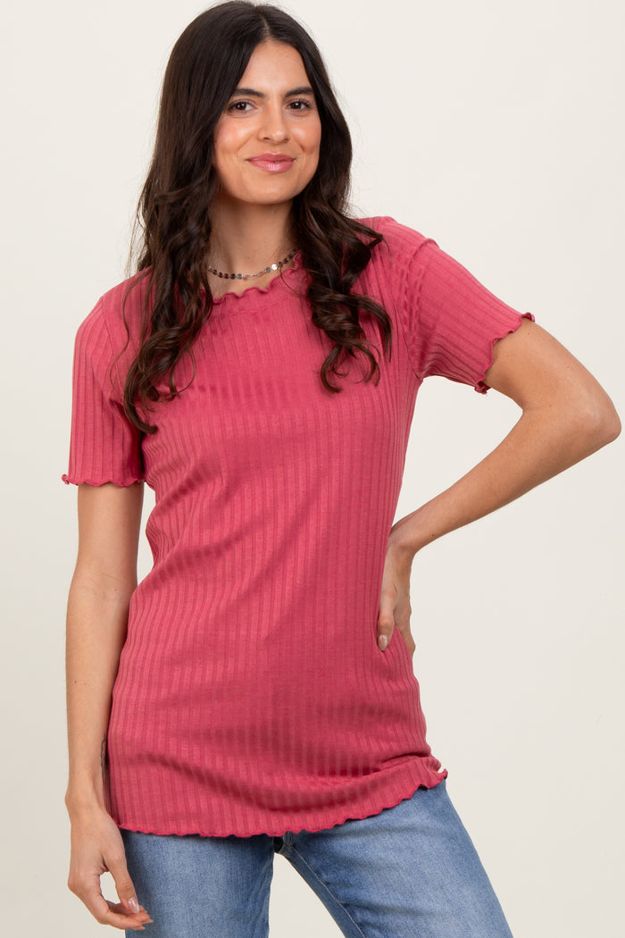 Mauve Ribbed Short Sleeve Maternity Top