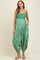Green Printed Smocked Shoulder Tie Maternity Jumpsuit