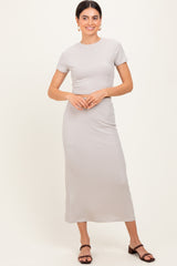 Light Taupe Ribbed Knit Crop Tee Maxi Skirt Set