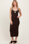 Brown Knit Key Hole Detail Low Back Midi Dress