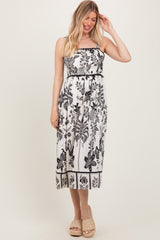 Black Floral Scallop Trim Midi Dress